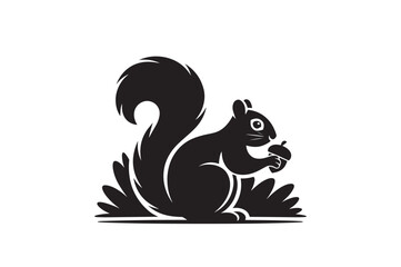 Illustration of silhouette of a squirrel enjoying an acorn, isolated on white background