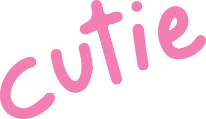 Hand-lettered cursive cutie word is showing in flat design, pink strokes, transparent background