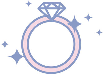 Flat vector ring is showing pastel band and diamond with lavender sparkles, transparent background
