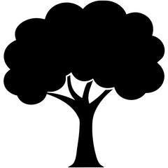Vector Tree Silhouette with Roots and Leafy Branches Illustration