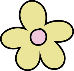 Flat design flower is appearing on transparent background with pastel yellow petals and pink core