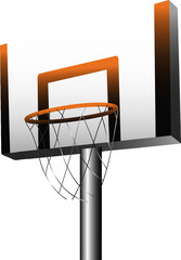 Basketball hoop is showing flat vector on transparent background with backboard, rim, net, pole
