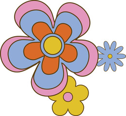 Cartoon stylized flower cluster is floating on transparent background, in flat design, copy space