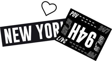 Floating sticker graphic showing heart outline with NEW YORK and H4U text on transparent background