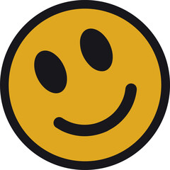 Obraz premium Flat icon showing playful yellow emoticon face with tilted black eyes on transparent background