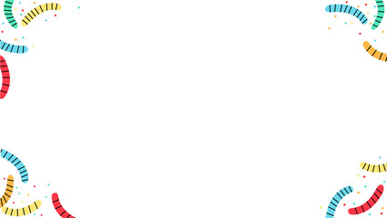 Fototapeta premium Displaying flat design border with ribbons and star confetti on clear backdrop, copy space