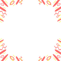Flat abstract shapes are forming colorful circular border on transparent background, copy space