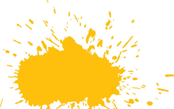 Abstract yellow paint splash is radiating outward in flat design, with transparent background