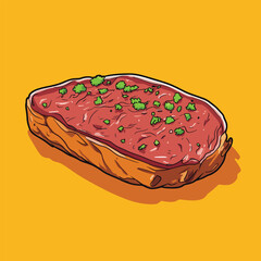 A Colorful Cartoon Illustration of a Seasoned Steak