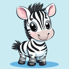 Adorable Cartoon Baby Zebra with Spiky Hair