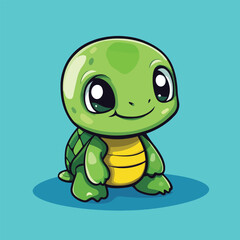 Adorable Cartoon Turtle with Large Eyes and Yellow Shell