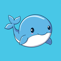 Adorable Cartoon Whale with Cheerful Expression and FourLobe Tail