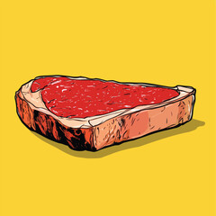Artistic Illustration of a Juicy Freshly Cut Steak with Shadow