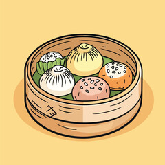 Assorted Steamed Buns in Bamboo Steamer Basket