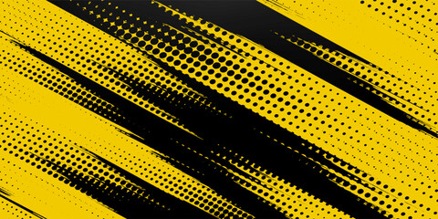 Abstract Black and Yellow Dirty Grunge Background with Halftone Effect. Sports Background with Brush Stroke Illustration