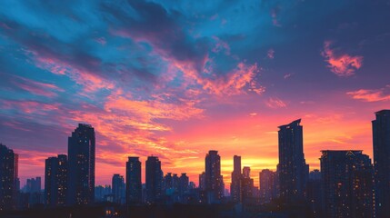 Vibrant Sunset over City Skyline