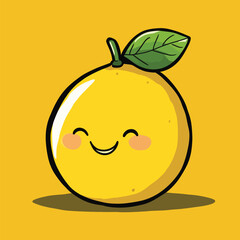 Cheerful Cartoon Lemon with Green Leaf