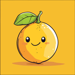 Cheerful Cartoon Lemon with Leaf on Yellow Background