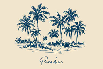 Palm trees island sketch vintage style vector illustration © Victoria