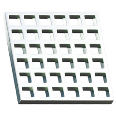 Malla perforada con cuadros. PNG Shiny silver 3D shape. Abstract form element set on transparent background. Formas cromadas en 3D. 