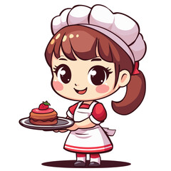 Cheerful Girl Chef Presenting Strawberry Cake