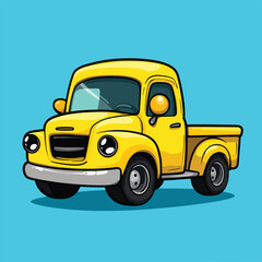 Cheerful Yellow Vintage Pickup Truck Cartoon Illustration