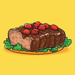 Colorful Cartoon Illustration of Roasted Meat with Toppings