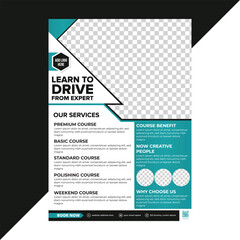 Drive safely promotion flyer featuring instructor courses and license pricing in a fully editable layout for professional driving academies
