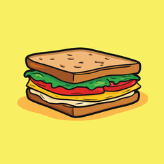 Colorful Cartoon Sandwich with Bread Cheese and Vegetables