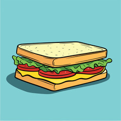 Colorful Cartoon Sandwich with Bread Lettuce and Tomatoes