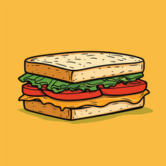 Colorful Cartoon Sandwich with Cheese Lettuce and Tomatoes
