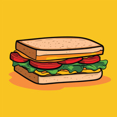 Colorful Cartoon Sandwich with Cheese Tomatoes and Lettuce