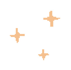 Three stylized peach starburst shapes are twinkling on transparent background in flat design style