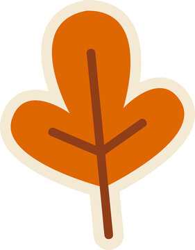 Fototapeta Flat cartoon autumn leaf is showing orange fill, cream outline, brown veins on transparent backdrop