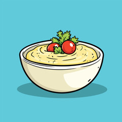 Creamy Hummus Bowl with Cherry Tomatoes and Cilantro Garnish