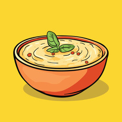 Creamy Hummus in Orange Bowl with Basil Garnish