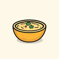 Creamy Soup in a Yellow Bowl with Parsley Garnish