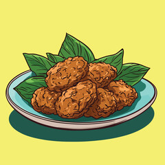 Crispy fried chicken nuggets arranged on a light blue plate with green leaves