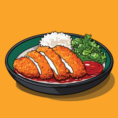 Crispy Katsu Curry Rice Bowl with Greens and Sauce