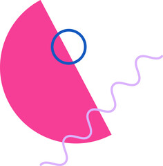 Abstract design is showing hot pink semicircle, blue ring, lavender line on transparent background