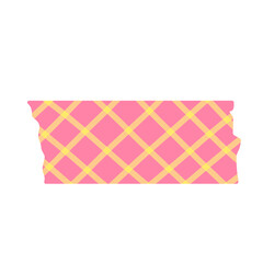 Tape strip is showing pink with pastel yellow grid pattern in flat design, transparent background