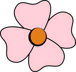 Naklejka premium Cartoon pink flower is showing five pastel petals and orange center, flat on transparent background