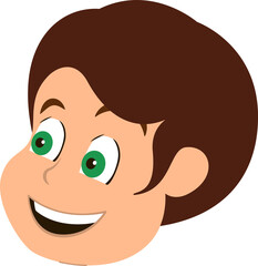 Cartoon boy head is being shown in flat vector illustration with green eyes, transparent background