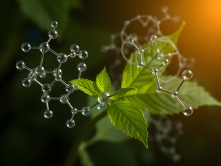 Nicotine molecule morphing into healing leaves, symbolizing medicinal plant research breakthroughs