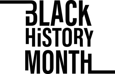 Stylized BLACK HISTORY MONTH text is appearing in minimalist flat design on transparent background