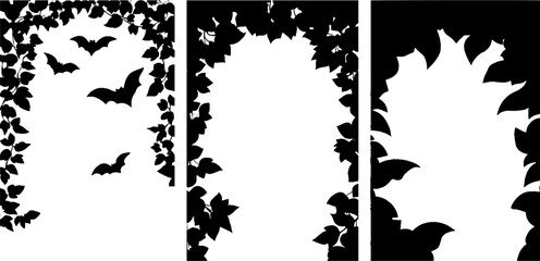 Gothic bat and ivy silhouettes for halloween design projects