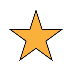 Yellow flat star icon is showing black inner outline and white border on transparent background