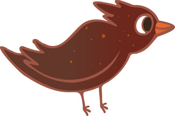 Brown bird is standing in vector art with orange outline, yellow speckles, transparent background