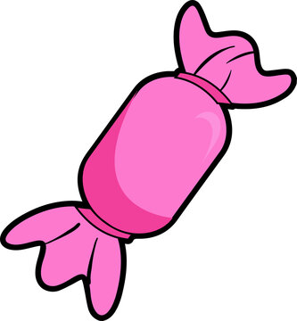 Naklejki Flat cartoon illustration is showing pink wrapped candy with twist ends on transparent background