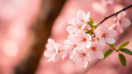 Delicate Pink Cherry Blossoms in Spring Sunlight Background image